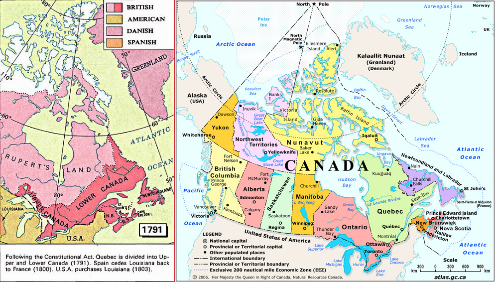 Mapa do antes e depois do Canadá