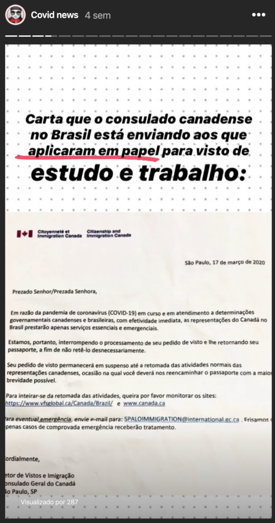 Carta do consulado canadense