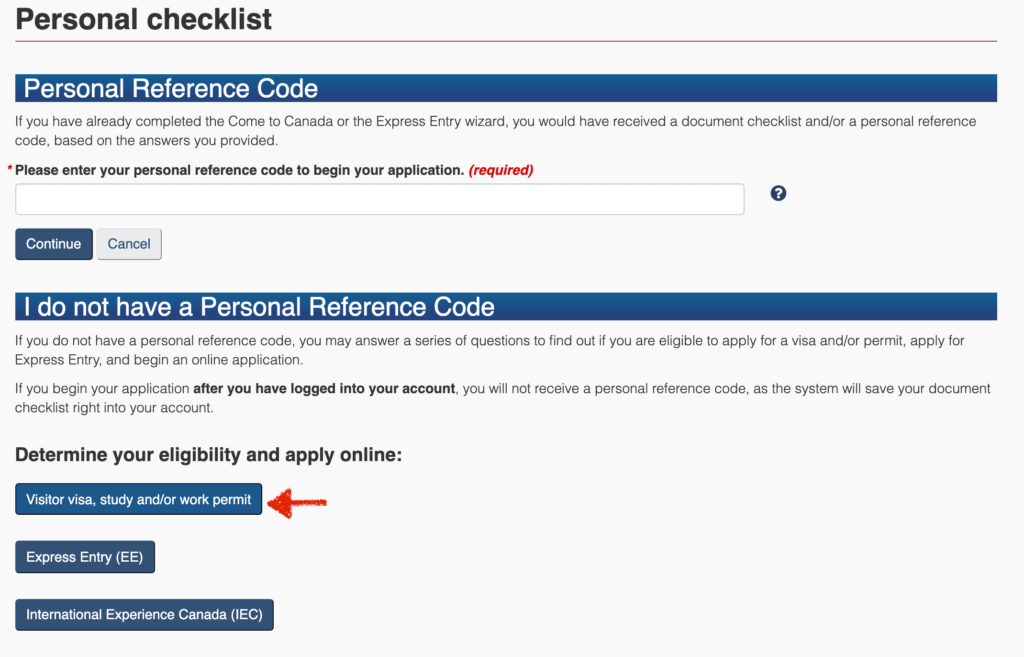 Tela inicial do Personal Checklist a fim de criar o Personal Reference Code, a ser usado na aplicação que será gerada a partir disso